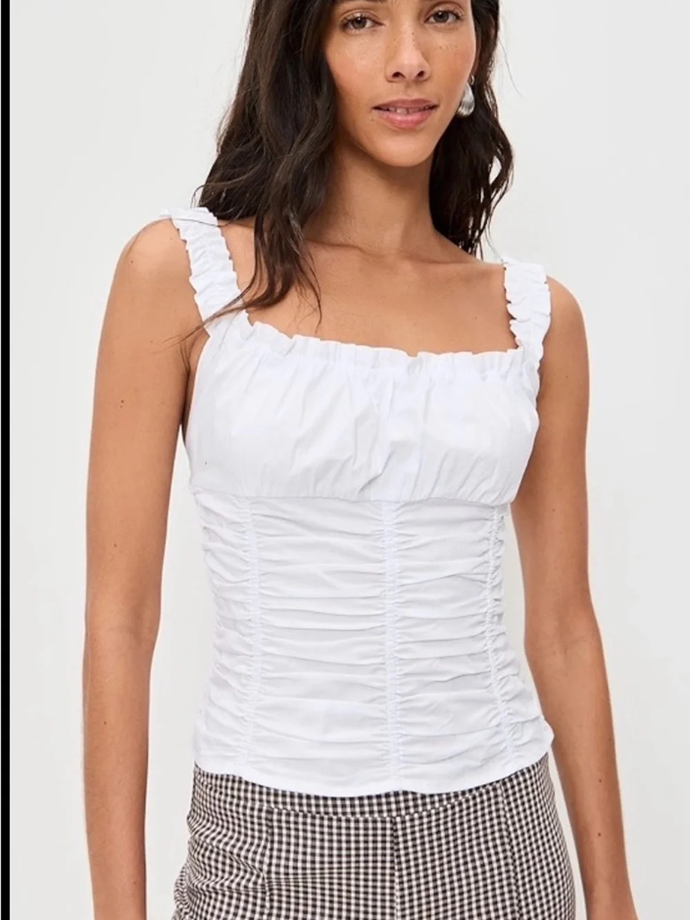 NEW $195 STAUD Nic White Ruched Square-Neck Ruched Tank Top Small - Picture 1 of 6
